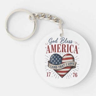 God Bless America 250th Patriotic Heart Flag Keychain