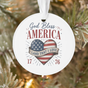 God Bless America 250th Patriotic Heart Flag Ornament