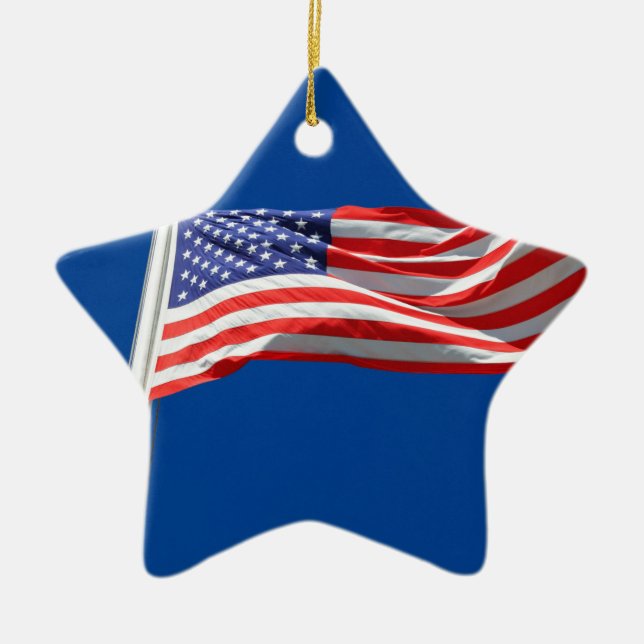 God Bless America, American Flag, Patriot Support Ceramic Ornament (Front)