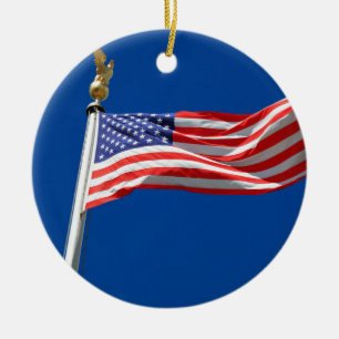 God Bless America, American Flag, Patriot Support Ceramic Ornament