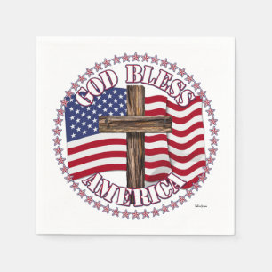 God Bless America and Cross With USA Flag 50 Stars Napkin