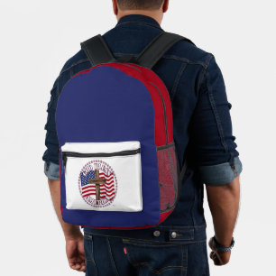 God Bless America and Cross With USA Flag 50 Stars Printed Backpack