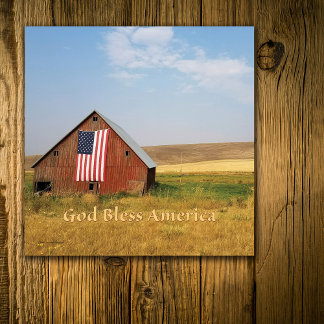 GOD BLESS AMERICA BARN FLAG AND FIELDS CANVAS PRINT