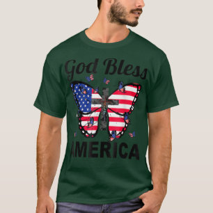 God Bless America Butterflies 4th Of July Jesus Ch T-Shirt