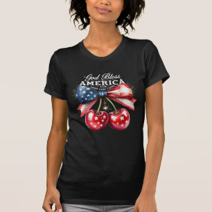 God Bless America Cherry Bow USA 4th of July  T-Shirt