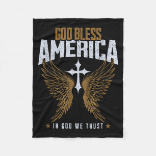 God Bless America Christian Cross & Angel Wing Fleece Blanket