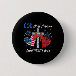 God Bless America Christian Heart Cross Jesus 4th 2 Inch Round Button
