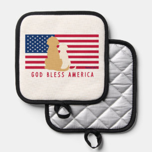 God Bless America Dogs American Flag Pot Holder