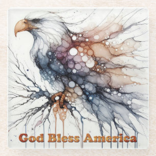 God Bless America Eagle Glass Coaster