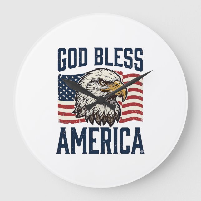 God Bless America Eagle Patriotic Vector Design_1 Large Clock (Front)