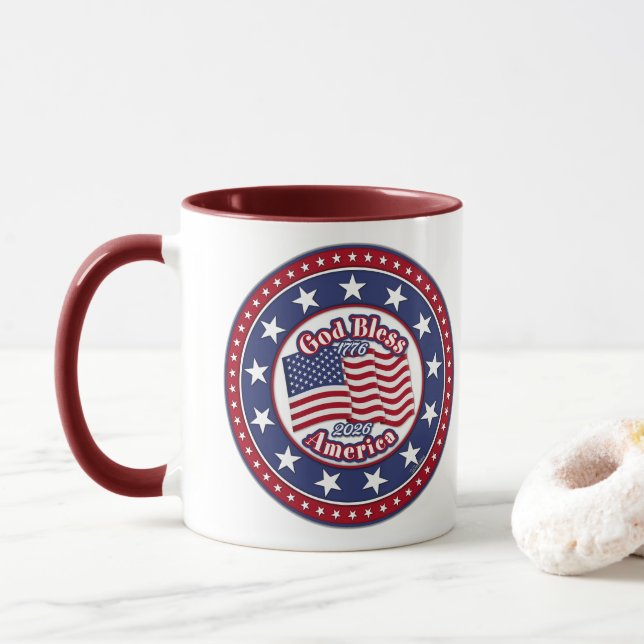 God Bless America Flag 1776-2026 Mug (With Donut)
