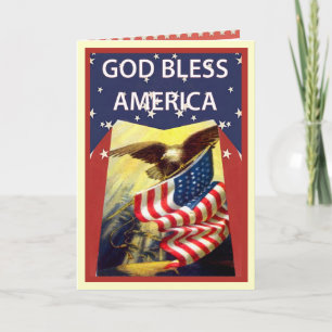 God Bless America, flag and bald eagle Card