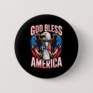 God Bless America Flag Jesus Christian Eagle Patri 2 Inch Round Button