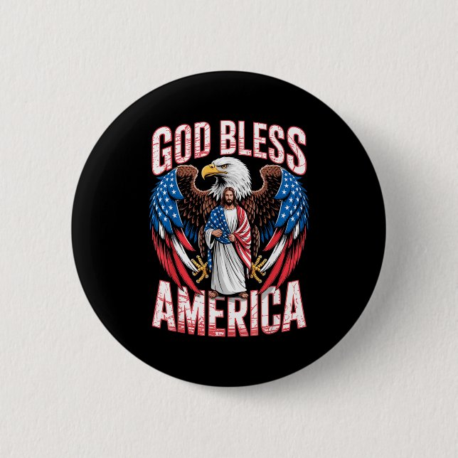 God Bless America Flag Jesus Christian Eagle Patri 2 Inch Round Button (Front)