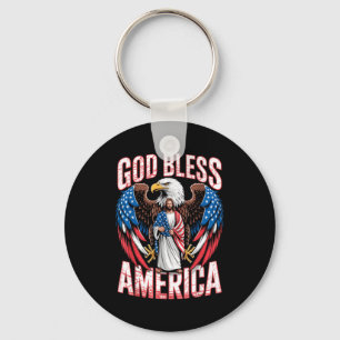 God Bless America Flag Jesus Christian Eagle Patri Keychain