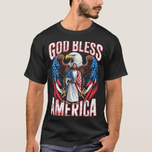 God Bless America Flag Jesus Christian Eagle Patri T-Shirt