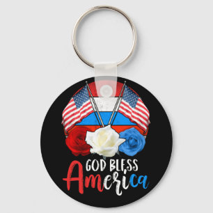 God Bless America Flower USA Flag Independence Day Keychain