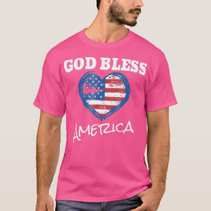 God Bless America Heart Shaped Flag Patriotic T-Shirt