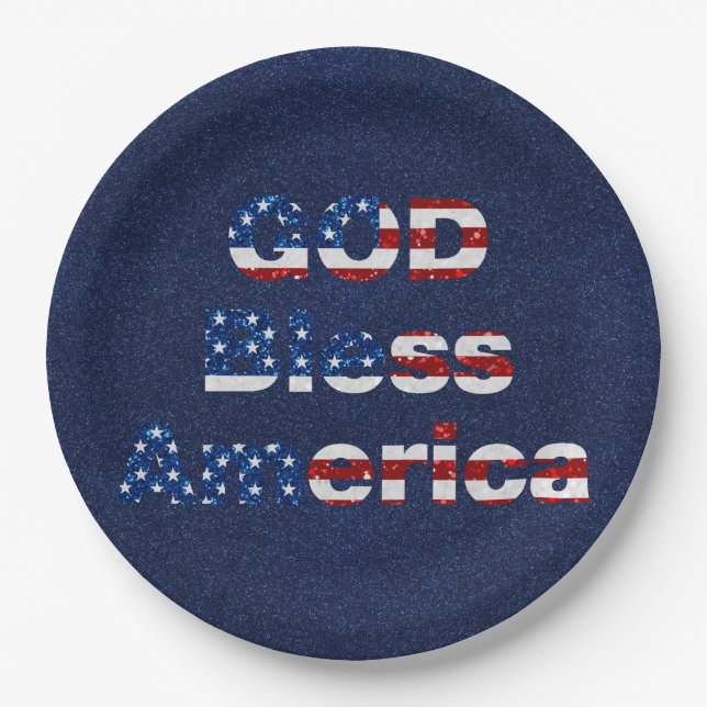God Bless America July 4th Glitter Paper Plate (Front)