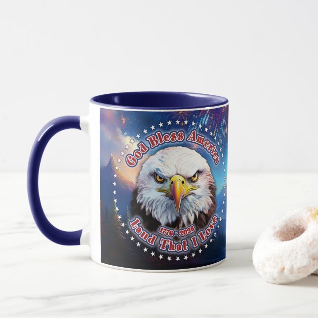 God Bless America Land That Brown Eagle Firework M Mug (With Donut)