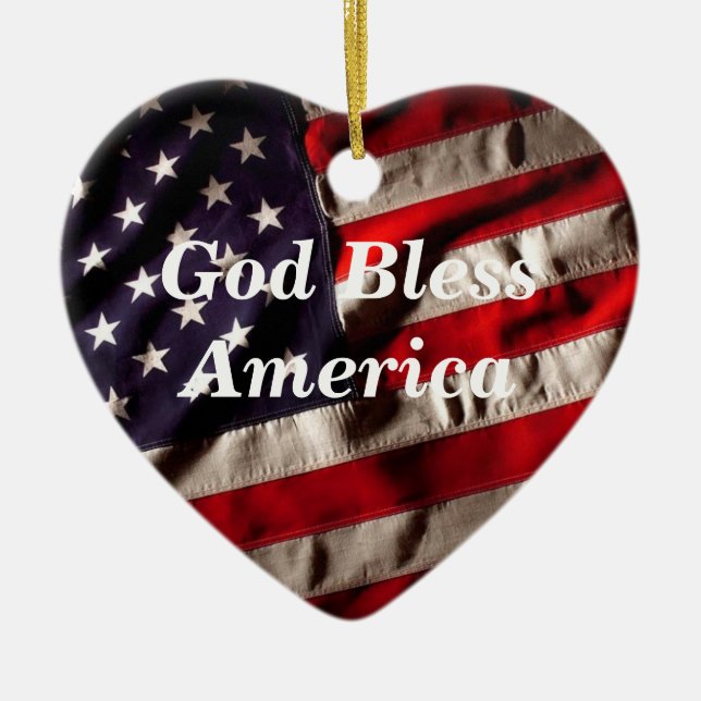 God Bless America, Land That I Love Flag Ceramic Ornament (Front)