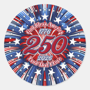 God Bless America Land That I Love Graphic Firewor Classic Round Sticker