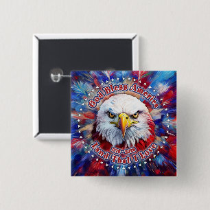 God Bless America Land That I Love Red Eagle Firew 2 Inch Square Button