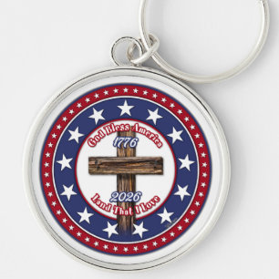 God Bless America Land That I Love Rugged Cross Keychain
