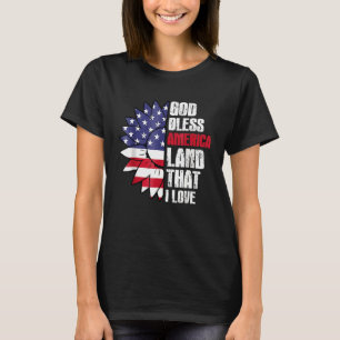 God Bless America Land That I Love Usa Flag Flower T-Shirt