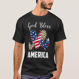 God Bless America Leopard Us Heart Christian 4th O T-Shirt
