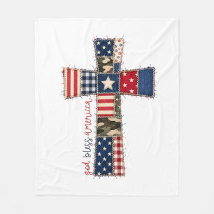 God Bless America Patchwork Cross Fleece Blanket