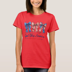 God Bless America Patriotic Bow Fourth Of July T-Shirt