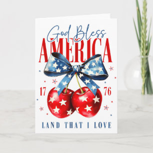 God Bless America Patriotic Cherries 4th July Usa  Card