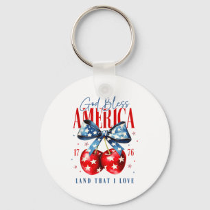 God Bless America Patriotic Cherries 4th July Usa Keychain