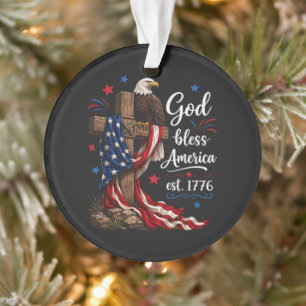 God Bless America Patriotic Cross Ornament