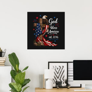 God Bless America Patriotic Cross Poster