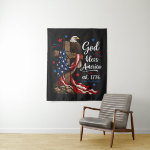 God Bless America Patriotic Cross Tapestry