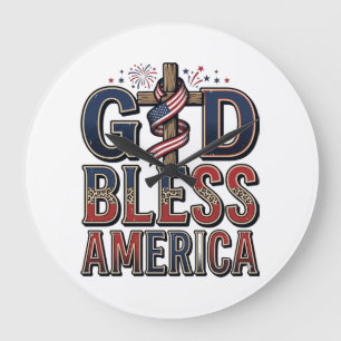 God Bless America Patriotic Cross Vintage Shirt_1 Large Clock
