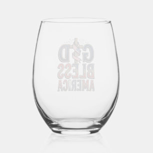 God Bless America Patriotic Cross Vintage Shirt_1 Stemless Wine Glass