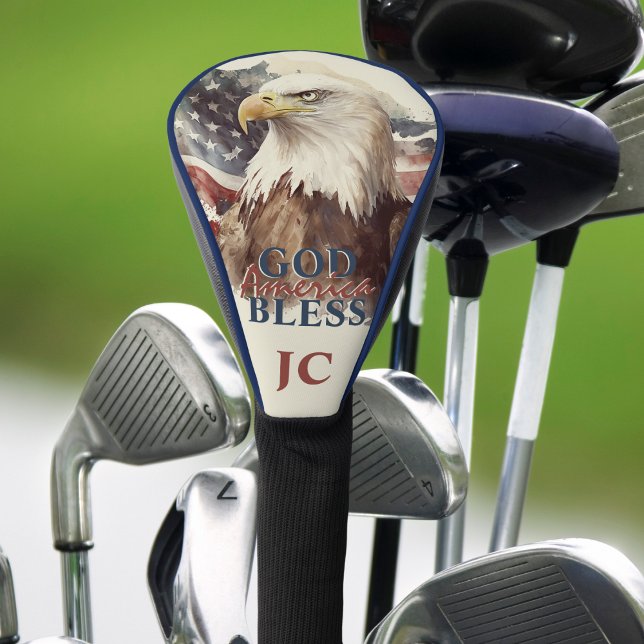 God Bless America Patriotic Eagle Custom Initials Golf Head Cover (Creator Uploaded)