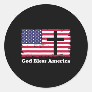 God Bless America Patriotic Flag With Cross  Classic Round Sticker