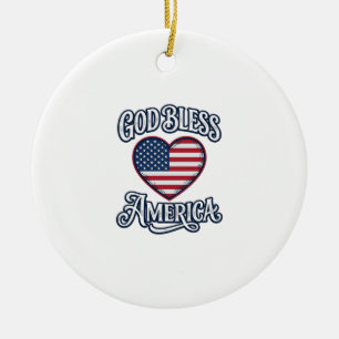 God Bless America Patriotic Heart Shirt Design_1 Ceramic Ornament