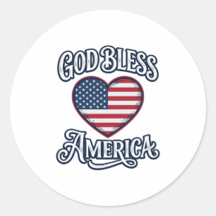 God Bless America Patriotic Heart Shirt Design_1 Classic Round Sticker