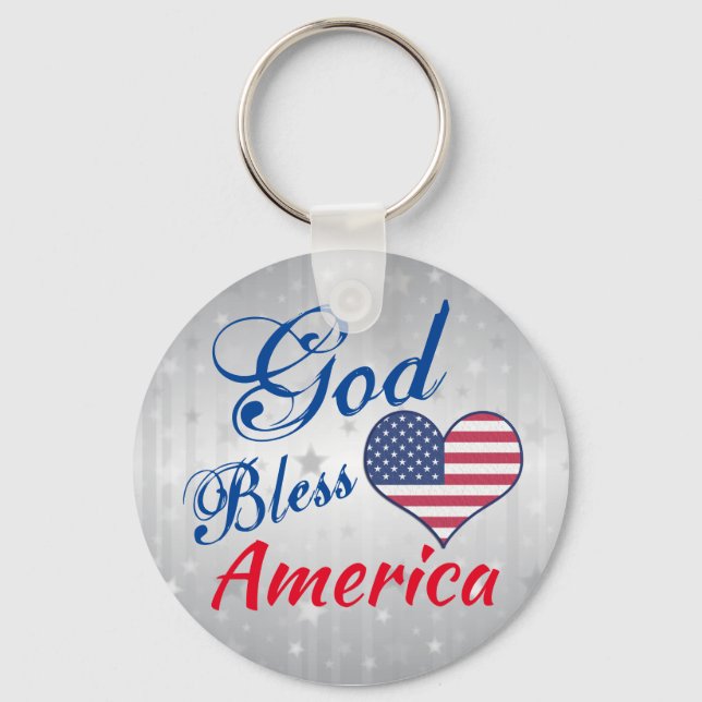 God Bless America Patriotic Heart USA Keychain (Front)
