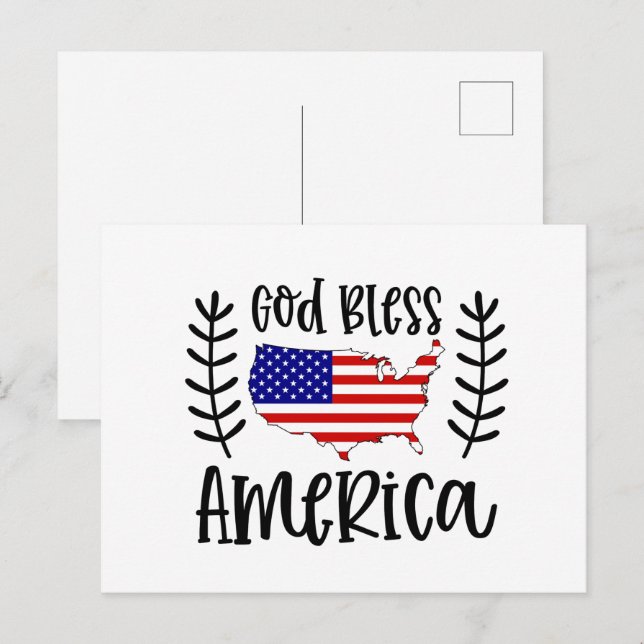 God Bless America patriotic  Holiday Postcard (Front/Back)