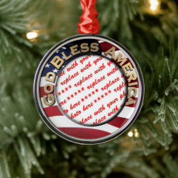 God Bless America Patriotic Photo Frame Metal Ornament
