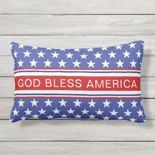 God Bless America Patriotic Red White and Blue Lumbar Pillow