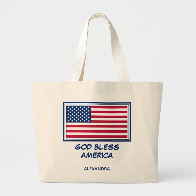 GOD BLESS AMERICA | Patriotic | USA | American Large Tote Bag (Front)