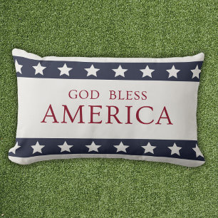 God Bless America Patriotic White and Blue Lumbar Pillow