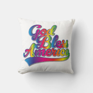 God Bless America Rainbow logo Throw Pillow